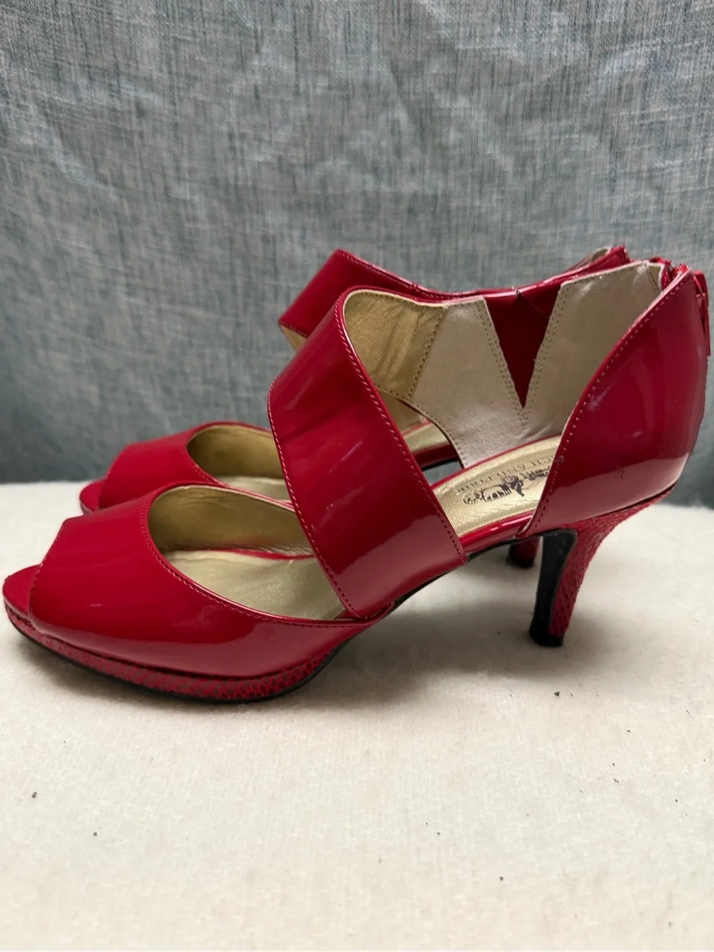 Coach Red Patent Leather Peep-Toe Heels with Wide Strap